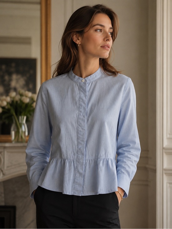 Madewell Tops - Madewell 100% Cotton Blue Peplum Button Front Blouse Size Large